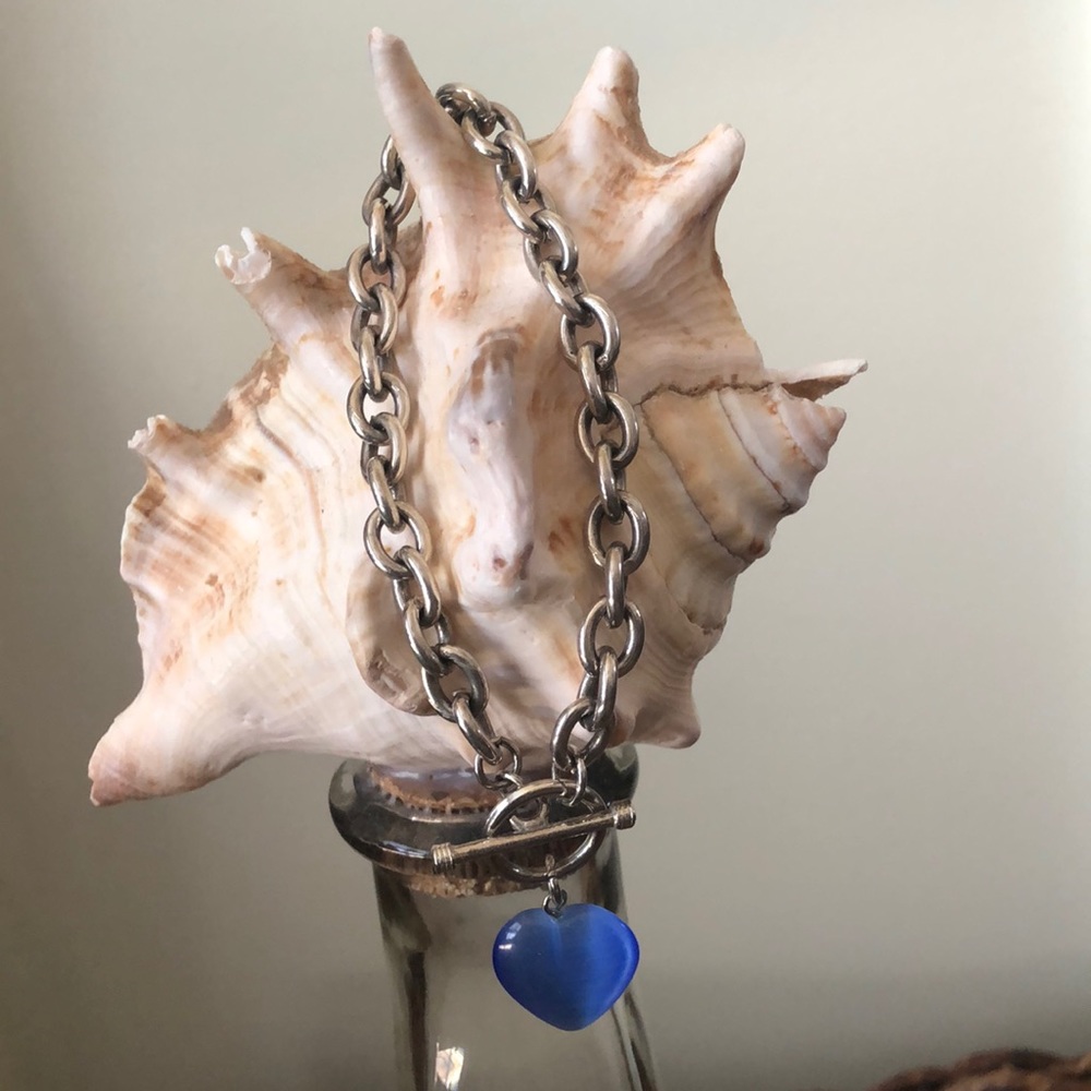 Pretty Silver Chain Bracelet W/blue heart charm
